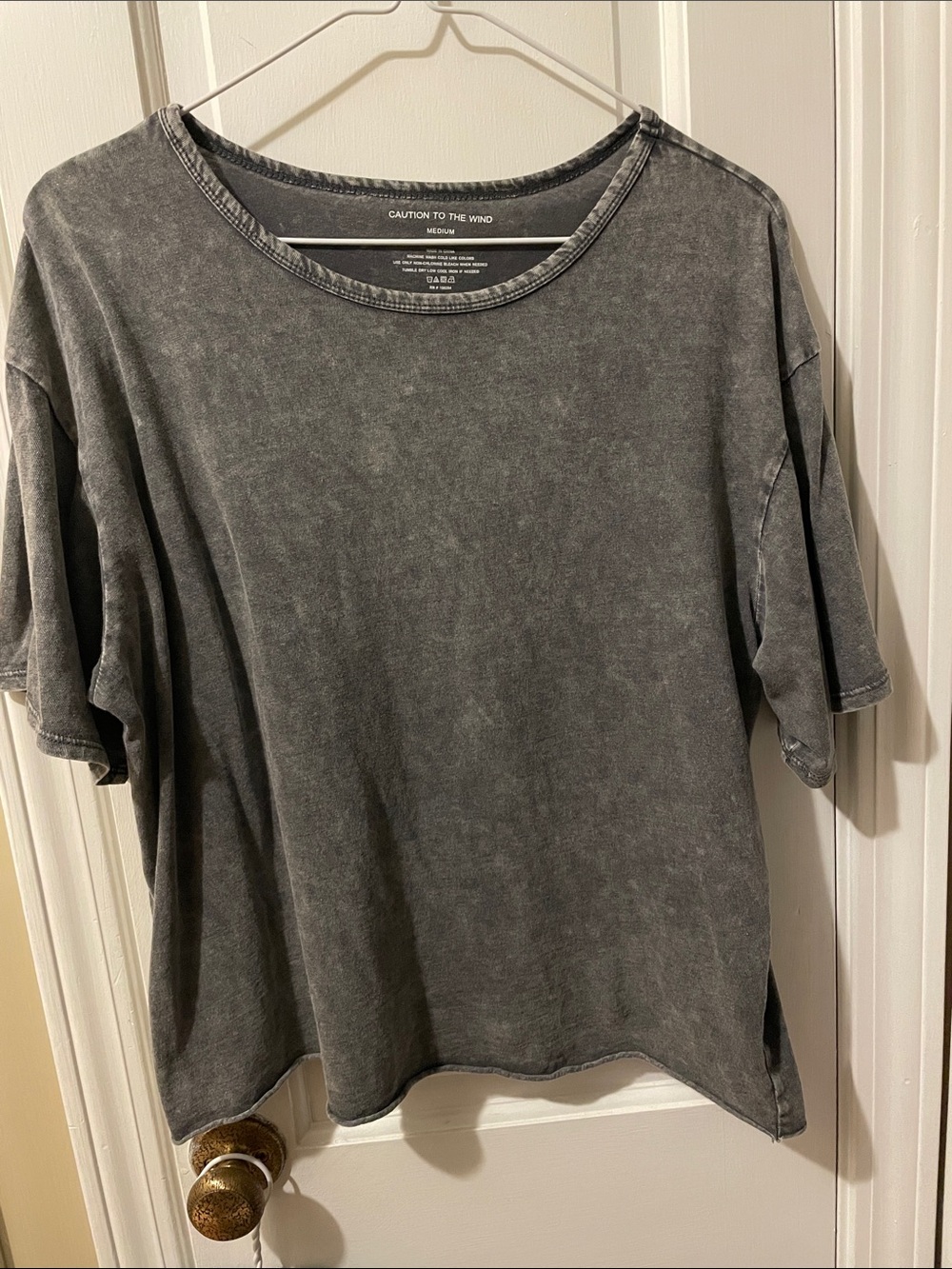 NWOT Ladies acid-washed dark gray shortsleeved shirt